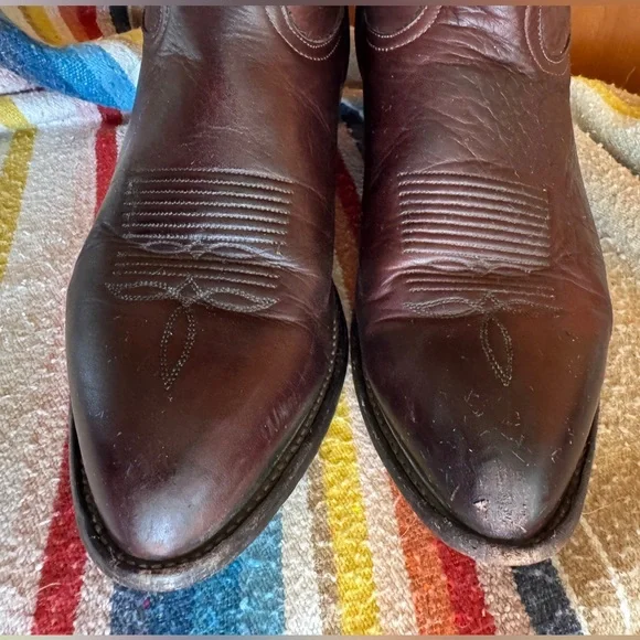 Vintage Tony Lama Western Boots oxblood dark burgundy leather cowboy boots 10D m - Picture 9 of 11